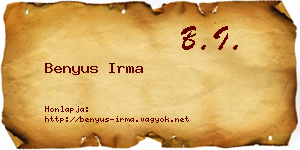 Benyus Irma névjegykártya